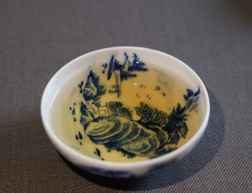 Jingdezhen Blue and White Porcelain Mountain Landscape Wide Opening Teacup  - mountain landscape