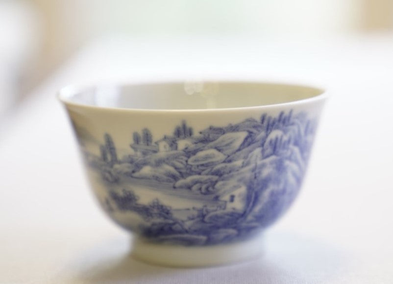 Artisan Jingdezhen Porcelain Tea Bowl Shan Shui Landscape