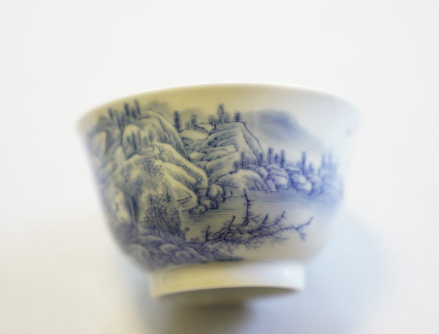 Artisan Jingdezhen Porcelain Tea Bowl Shan Shui Landscape