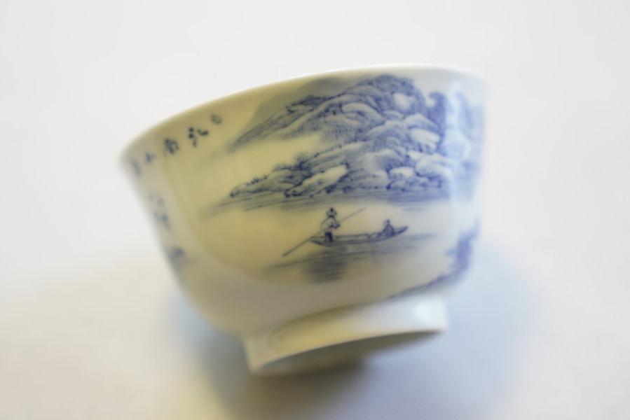 Artisan Jingdezhen Porcelain Tea Bowl Shan Shui Landscape