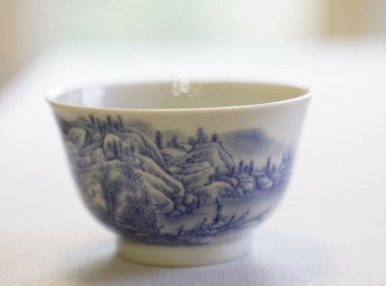 Artisan Jingdezhen Porcelain Tea Bowl Shan Shui Landscape