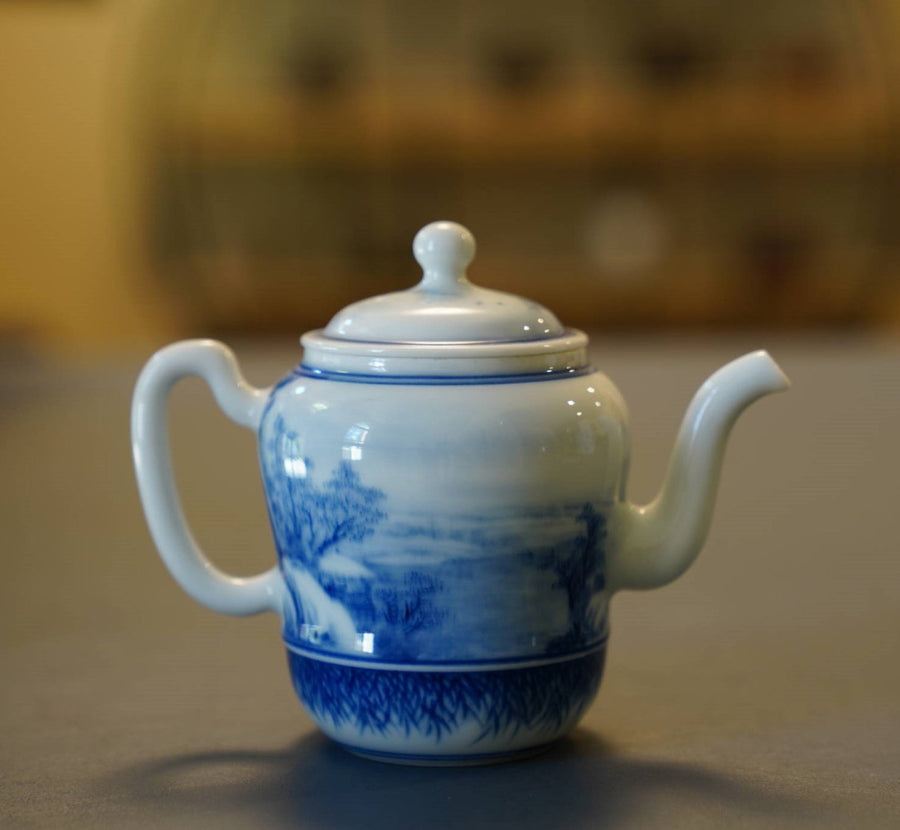 Jingdezhen Artisan Blue and White Porcelain Teapot Classic Snowing Landscape