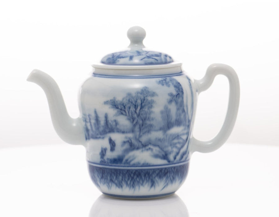 Jingdezhen Artisan Blue and White Porcelain Teapot Classic Snowing Landscape