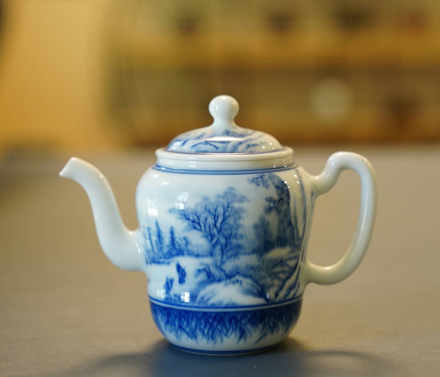 Jingdezhen Artisan Blue and White Porcelain Teapot Classic Snowing Landscape