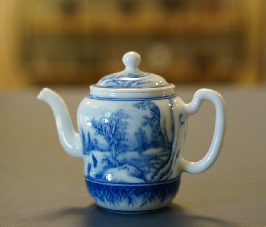 Jingdezhen Artisan Blue and White Porcelain Teapot Classic Snowing Landscape