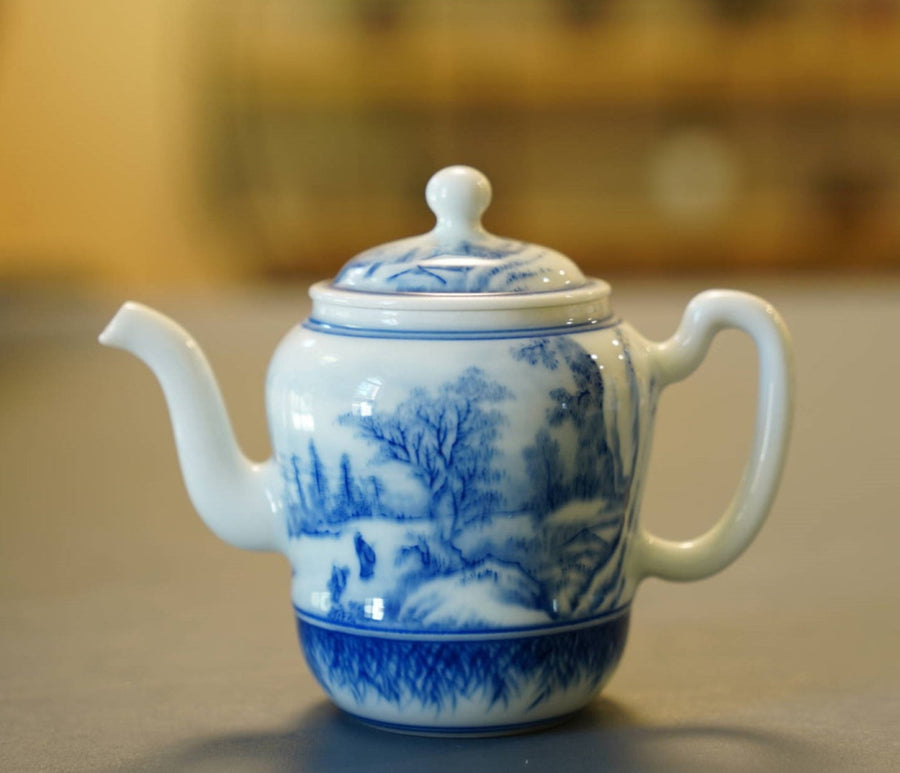 Jingdezhen Artisan Blue and White Porcelain Teapot Classic Snowing Landscape