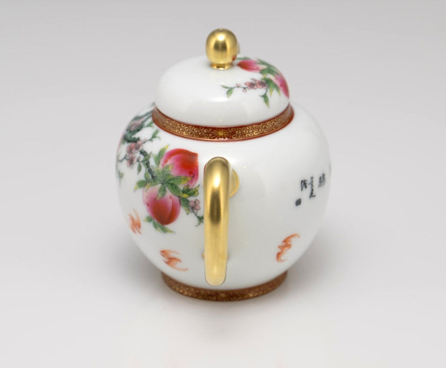 Masterpiece Gold-Plated Enamel Porcelain Teapot Longevity Peach