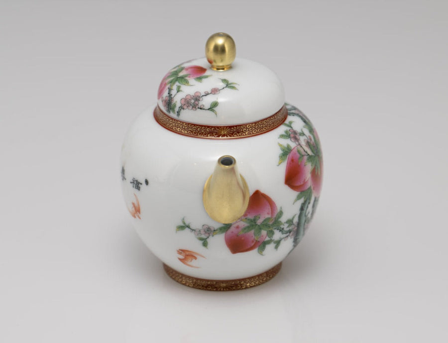 Masterpiece Gold-Plated Enamel Porcelain Teapot Longevity Peach