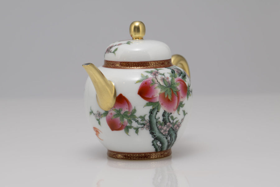 Masterpiece Gold-Plated Enamel Porcelain Teapot Longevity Peach