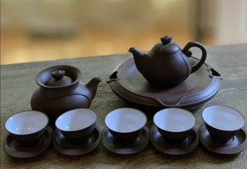 Eight-piece Yixing Clay Teapot Set Catharanthus Roseus Flower