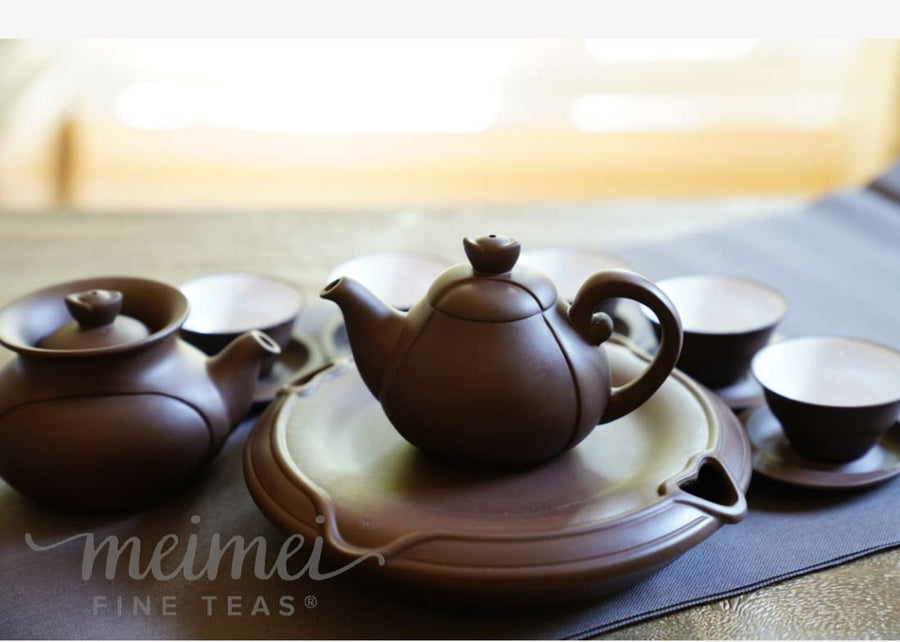 Eight-piece Yixing Clay Teapot Set Catharanthus Roseus Flower